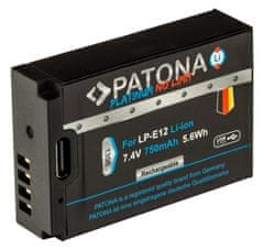 PATONA baterie pro foto Canon LP-E12 750mAh Li-Ion Platinum USB-C nabíjení