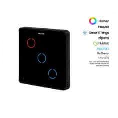 HELTUN HELTUN Touch Panel Switch Trio (HE-TPS03-MKK), Z-Wave nástěnný vypínač 3 tlačítka, Černý