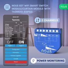 Nous Nous B3T WiFi Tasmota Spínací Modul (2 kanály, měření spotřeby) / Žaluziový Modul (1 kanál, ESP32)