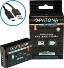 PATONA baterie pro foto Canon LP-E12 750mAh Li-Ion Platinum USB-C nabíjení