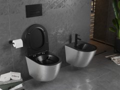 Mexen Mexen Lena rimless WC, sedátko Slim S-F soft-close, Duroplast, mat černá/stříbrný 30224073 - MEXEN