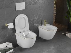 Mexen Mexen Lena rimless WC + SLIM soft-close sedátko, Duroplast, bílo/zlatá linka 30224005 - MEXEN