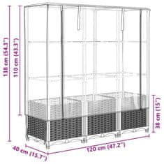 Vidaxl Vyvýšený záhon se skleníkem ratanový vzhled 120 x 40 x 138 cm