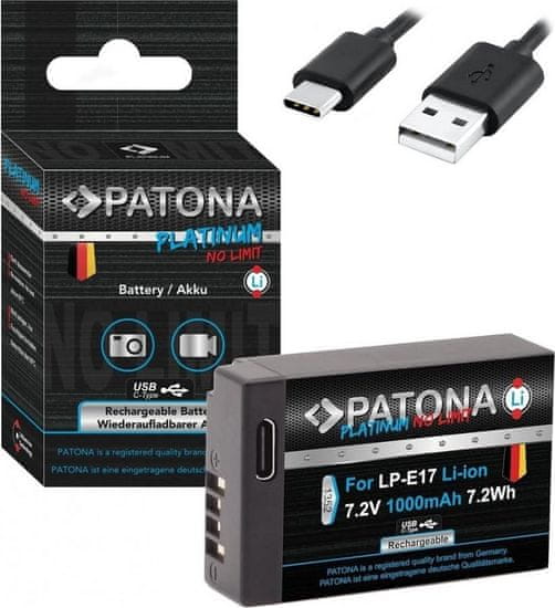 PATONA baterie pro foto Canon LP-E17 1000mAh Li-Ion Platinum USB-C nabíjení