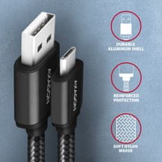 AXAGON kabel USB-A - micro USB2.0 HQ, 2.4A, opletený, 1m, černá