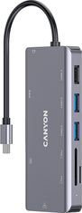 Canyon CANYON replikátor portů DS-11 9v1, 1xUSB-C PD 100W, 1xHDMI (4K), 3xUSB-A, RJ45 Gb, 3.5mm jack, - rozbaleno