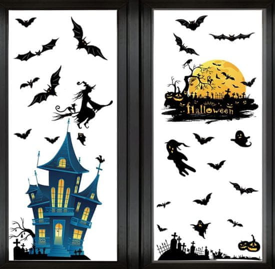 HOME & MARKER® Halloween Samolepky na okno, Samolepky na okna, Opakovaně použitelné Nálepky na okna pro Halloween | SPOOKCLINGS Čarodějnice