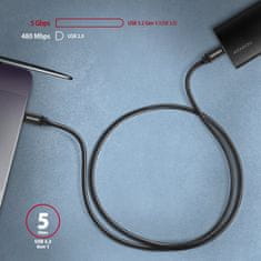 AXAGON kabel USB-C - USB-C SPEED USB3.2 Gen 1, PD60W 3A, opletený, 3m, černá