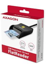 AXAGON CRE-SM3N, USB-A FlatReader čtečka kontaktních karet Smart card (eObčanka), kabel 1.3m