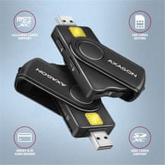 AXAGON CRE-SMP2A, USB-A PocketReader 4-slot čtečka Smart card (eObčanka) + SD/microSD/SIM