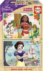 Educa Dřevěné puzzle Disney princezny: Vaiana a Sněhurka 2x50 dílků