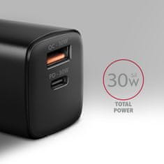 AXAGON síťová nabíječka ACU-PQ30, USB-A, USB-C, PD, QC4+, 30W, černá