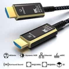 PremiumCord PremiumCord optický fiber kabel, Ultra High Speed HDMI 2.1, 8K@60Hz, zlacené, opletený, 10m - zánovní