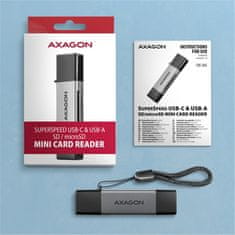 AXAGON CRE-DAC, USB-C + USB-A, 5 Gbps - mini čtečka karet, 2-slot & lun SD/microSD, podpora UHS-I