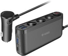 Yenkee nabíjecí adaptér do auta YAC 470, 3x USB-A, USB-C, 3x 12V, černá