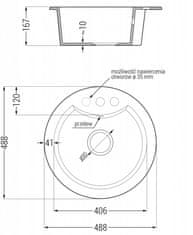 Mexen Diego granitový dřez 1-miska 488x480 mm, šedá (6512481000-71)