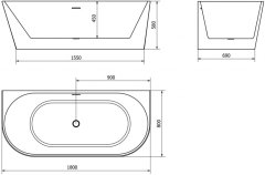 Mexen Oval vana volně stojící rohová 180 x 80 cm, bílá/černá, sifon a přepad měď kartáčovaná (52671808075-65)