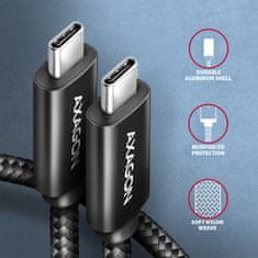 AXAGON kabel USB-C - USB-C, 240W 5A, ALU, opletený, 2m, černá