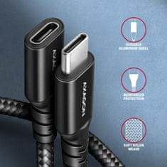 AXAGON kabel prodlužovací USB-C(M) - USB-C(F), USB 20Gbps, PD 240W 5A, 8K HD, ALU, oplet, 1m, černá