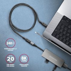 AXAGON kabel prodlužovací USB-C(M) - USB-C(F), USB 20Gbps, PD 240W 5A, 8K HD, ALU, oplet, 1m, černá