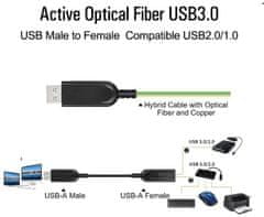 PremiumCord USB3.0 + 2.0 prodlužovací optický AOC kabel A/Male - A/Female 7m