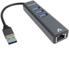 PremiumCord adaptér USB3.0 -> LAN RJ45 ETHERNET 10/100/1000 MBIT + 3x USB3.0 port