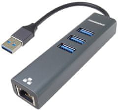 PremiumCord adaptér USB3.0 -> LAN RJ45 ETHERNET 10/100/1000 MBIT + 3x USB3.0 port