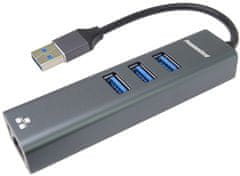 PremiumCord adaptér USB3.0 -> LAN RJ45 ETHERNET 10/100/1000 MBIT + 3x USB3.0 port