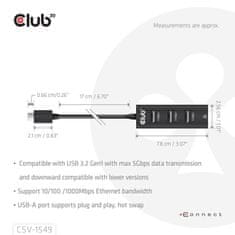 Club 3D Hub USB-C 3.2 na 3xUSB-A 3.2 + RJ45 1Gbps (CSV-1549)