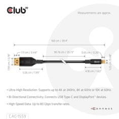 Club 3D Kabel USB-C na DisplayPort 2.1, 10K60Hz, DSC1.2, UHBR10, 1m (CAC-1559)