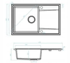 Kuchinox Granitový dřez s jednou mísou a odkapávačem 44x67 cm + sifon šedý