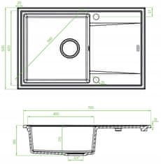 Laveo Granitový dřez s jednou mísou a odkapávačem 50x78 cm + sifon černý
