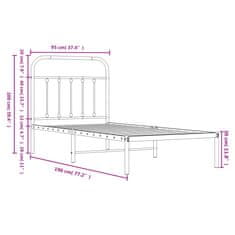 Vidaxl Kovový rám postele s čelem bílý 90 x 190 cm