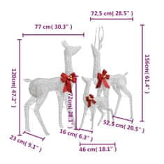 Vidaxl Vánoční dekorace sobí rodinka bílá a stříbrná 201 LED diod