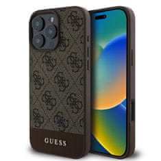 Guess Zadní kryt PU 4G Stripe pro iPhone 16 Pro Brown