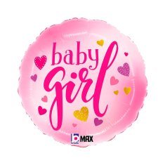 Grabo Baby girl srdíčka 18"/46cm kruh fóliový balónek nafukovací