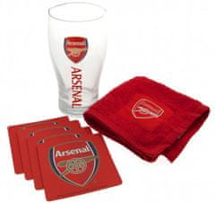 CurePink Bar set sklenice s ručníkem FC Arsenal: Wordmark (objem 470 ml)