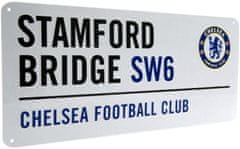 CurePink Kovová cedule na zeď FC Chelsea: Stamford Bridge SW6 (40 x 18 cm)