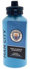 CurePink Hliníková láhev na pití FC Manchester City: Modrý Erb a Nápis (objem 500 ml)