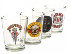 CurePink Sklenice štamprle Guns'N'Roses: Set 4 kusů (objem 60 ml|výška 6 cm)