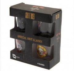 CurePink Sklenice štamprle Guns'N'Roses: Set 4 kusů (objem 60 ml|výška 6 cm)