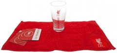 CurePink Bar set sklenice s tácky a ručníkem FC Liverpool: Wordmark (objem 470 ml)