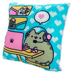 CurePink Polštář Pusheen: Chatování s přáteli online (40 x 40 cm)