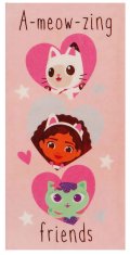 CurePink Osuška - ručník Gabby's Dollhouse|Gábinin kouzelný domek: A Meow Zing Friends (70 x 140 cm)