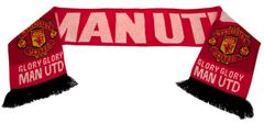 CurePink Pletená fan šála FC Manchester United: Glory Glory Man Utd (132 x 19 cm)