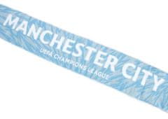 CurePink Pletená fan šála FC Manchester City: Klubový znak a UCL Logo (138 x 19 cm)