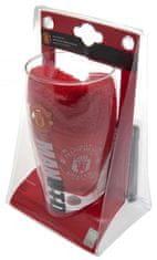 CurePink Bar set sklenice s tácky a ručníkem FC Manchester United: Wordmark (objem 470 ml)