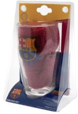 CurePink Bar set sklenice s tácky a ručníkem FC Barcelona: Logo (objem sklenice 570 ml|ručník 24 x 51 cm)