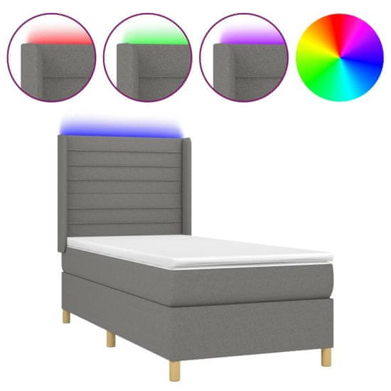 Vidaxl Box spring postel s matrací a LED tmavě šedá 80 x 200 cm textil