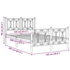 Vidaxl Kovový rám postele s hlavovým a nožním čelem bílý 120 x 200 cm